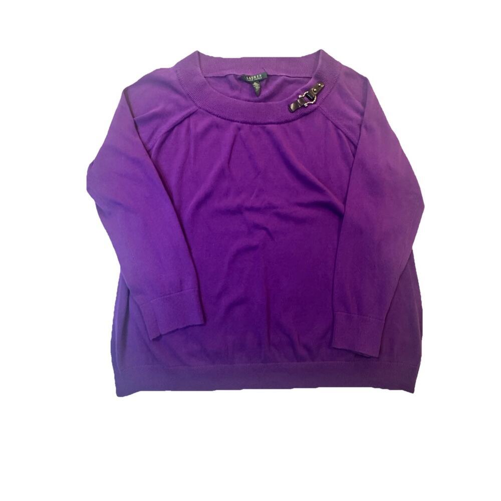 Lauren Ralph Lauren Purple Sweater 3X Womens Buckle Clasp Knit Top